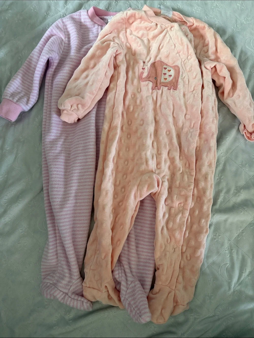 Pink Plush Baby Sleepers with Elephant Applique 6-9 months